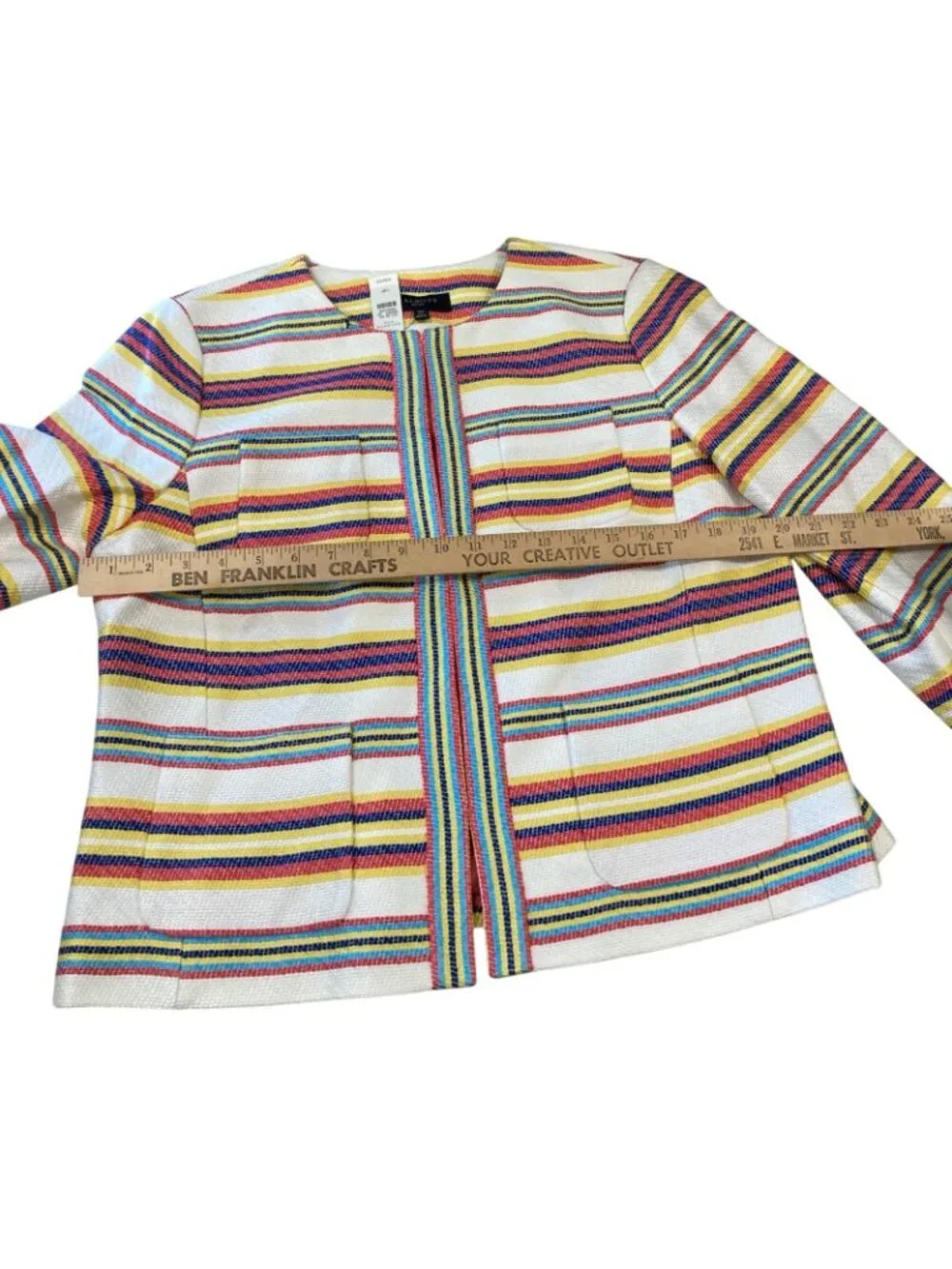 Talbots Colorful Striped Blazer 14P White Blue Sailor Chic Preppy Work Career